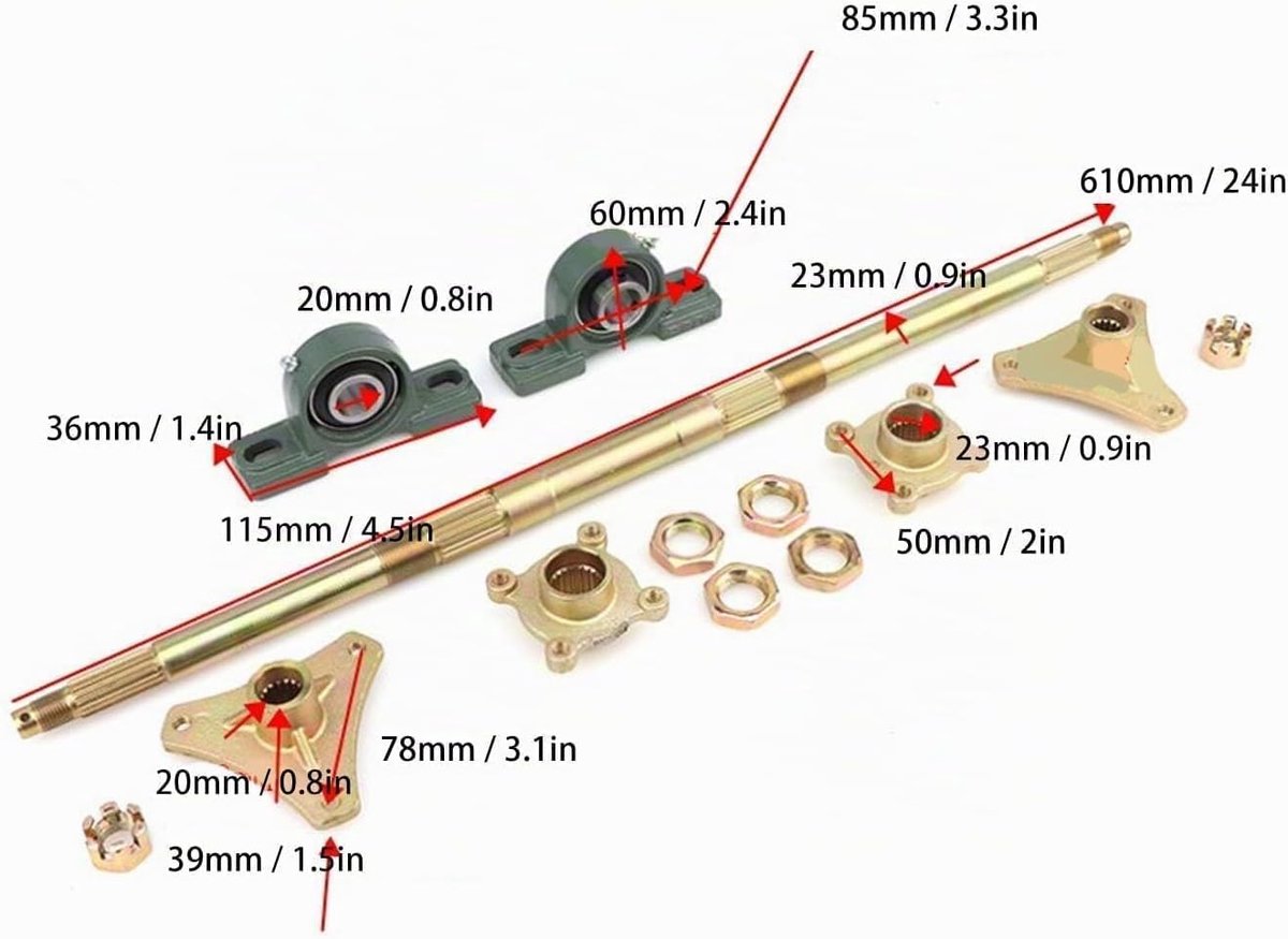 go kart rear axle set 24 inch rear axle set metal anti impact hubs fastener fixings flange set for atvs quads drift shopvlot