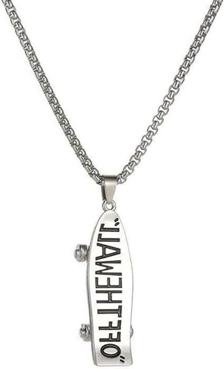 hanger ketting skateboard hanger met ketting mode accessoire zilverkleurig punk design 60 cm ketting zilver