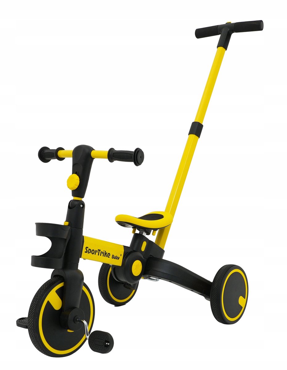 Happy Bike 3-in-1 Loopfiets met Duwstang - Geel Driewieler kopen online