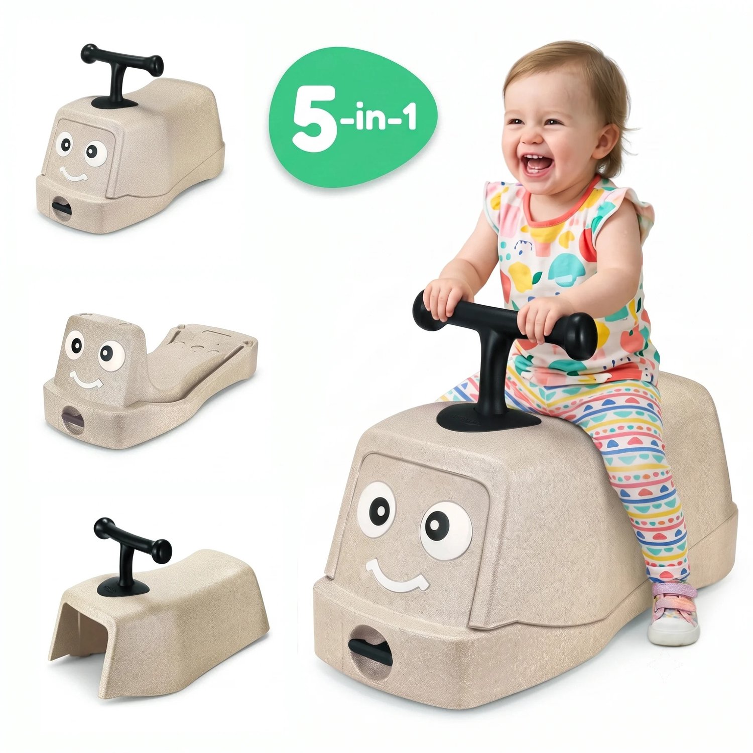 Heidat loopwagen - 5-in-1 - Loopauto - Voor baby en peuter vanaf 6 maanden - Stille wielen - Zand kleur Loopfiets kopen online