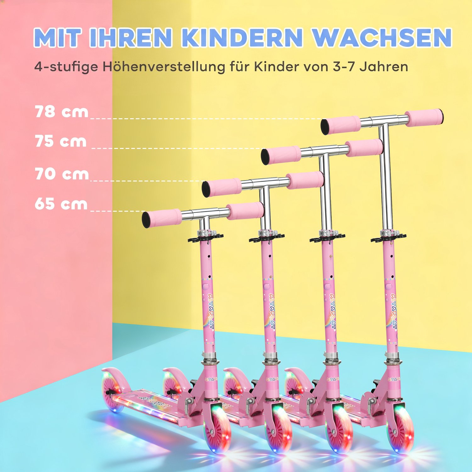homona kinderstep in hoogte verstelbaar met led verlichting en muziek opvouwbaar 67 x 32 x 65 70 75 78 cm roze