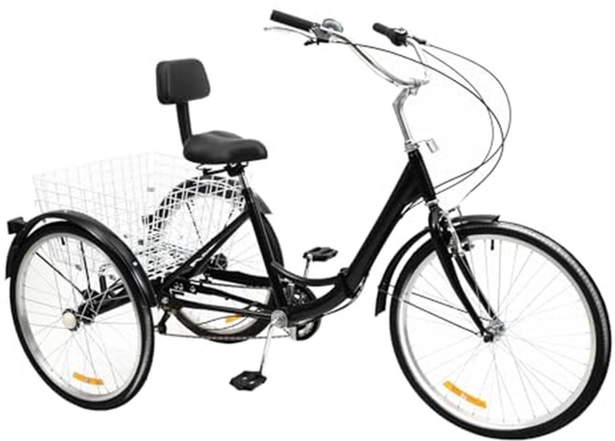 Inklapbare Driewieler - Driewieler Volwassenen - Stadsvervoer - Verstelbaar Comfort - 24 inch Wielen - Zwart Driewieler kopen online