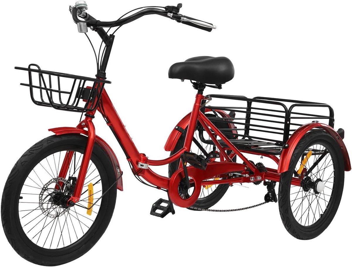 inklapbare driewieler driewieler voor volwassenen boodschappen vervoeren dubbele manden 20 inch rood