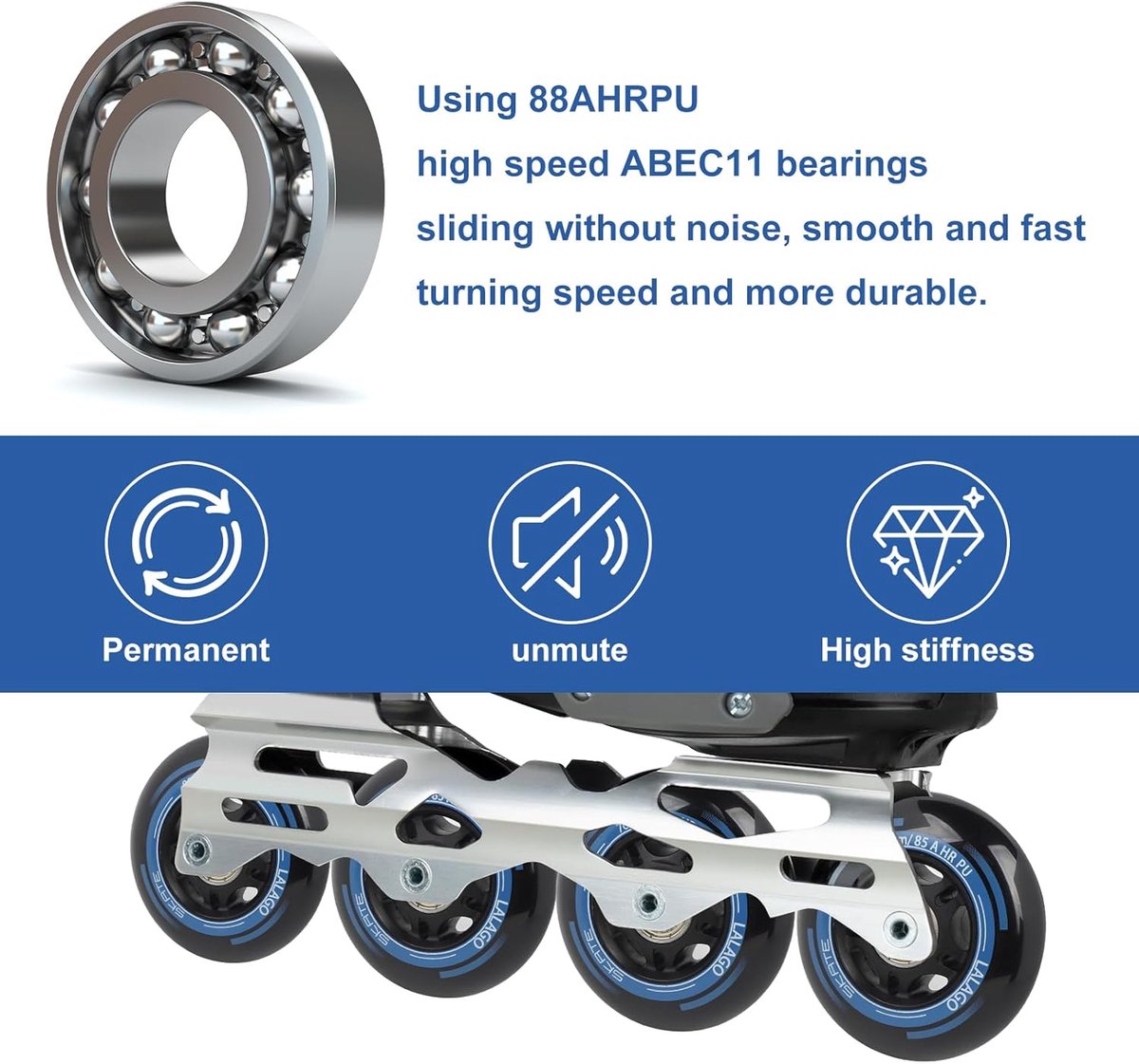 Inline skate wielen 72 mm - 8 stuks - 88A HRPU - ABEC 9 lagers - perfect voor K2 en Hudora Skateonderdeel kopen online