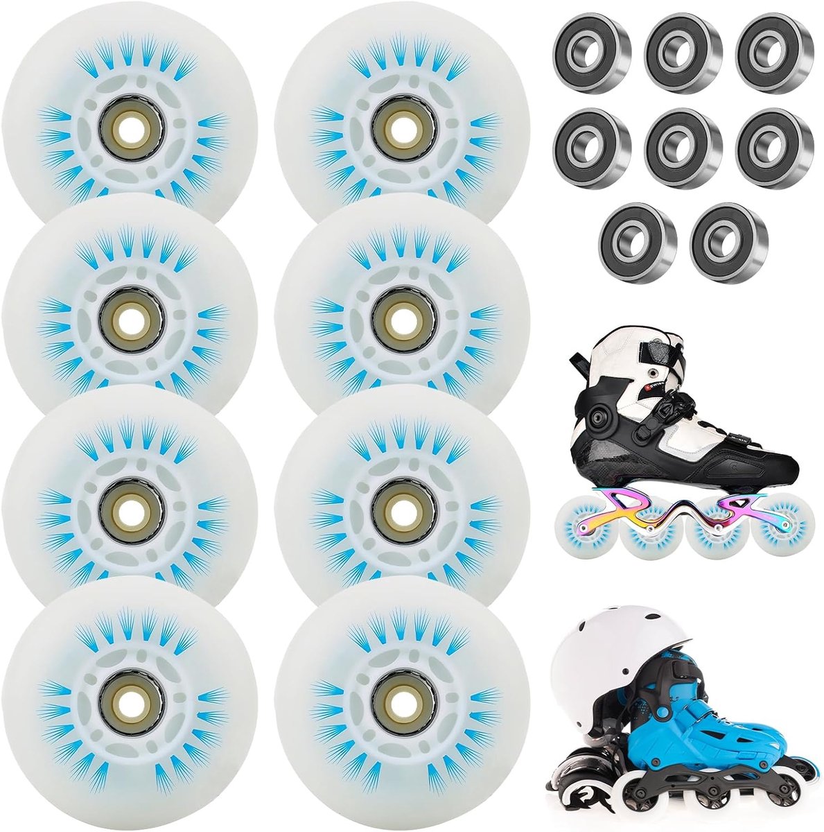 Inline skate wielen, 80 mm lichtgevende rolschaatsen, 8 stuks, inline skate onderdelen, wielen met kogellagers, universele PU-wielen voor alle soorten rolschaatsen (80 mm) Rolschaatsen kopen online
