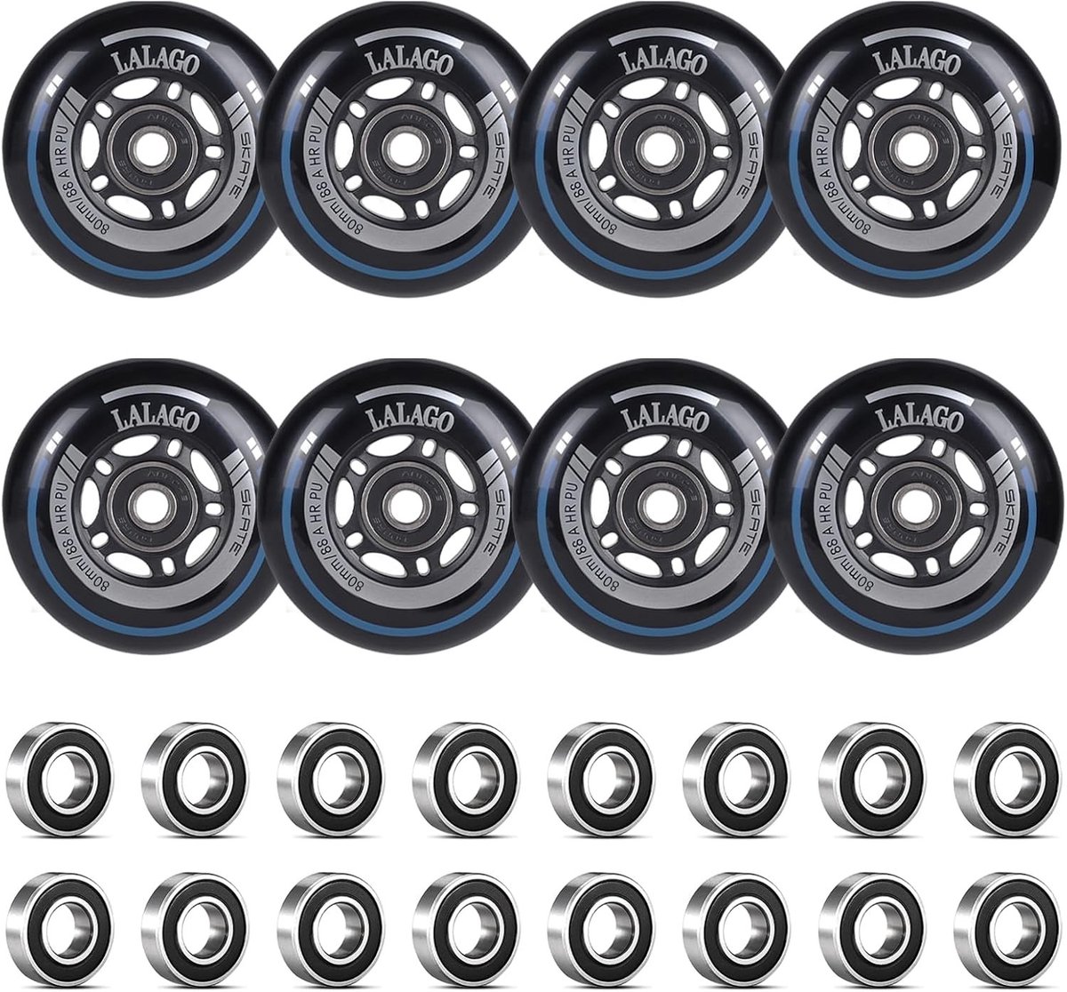 inline skate wielen 80mm 8 stuks 88a hardheid abec 9 lager voor binnen en buitensporten