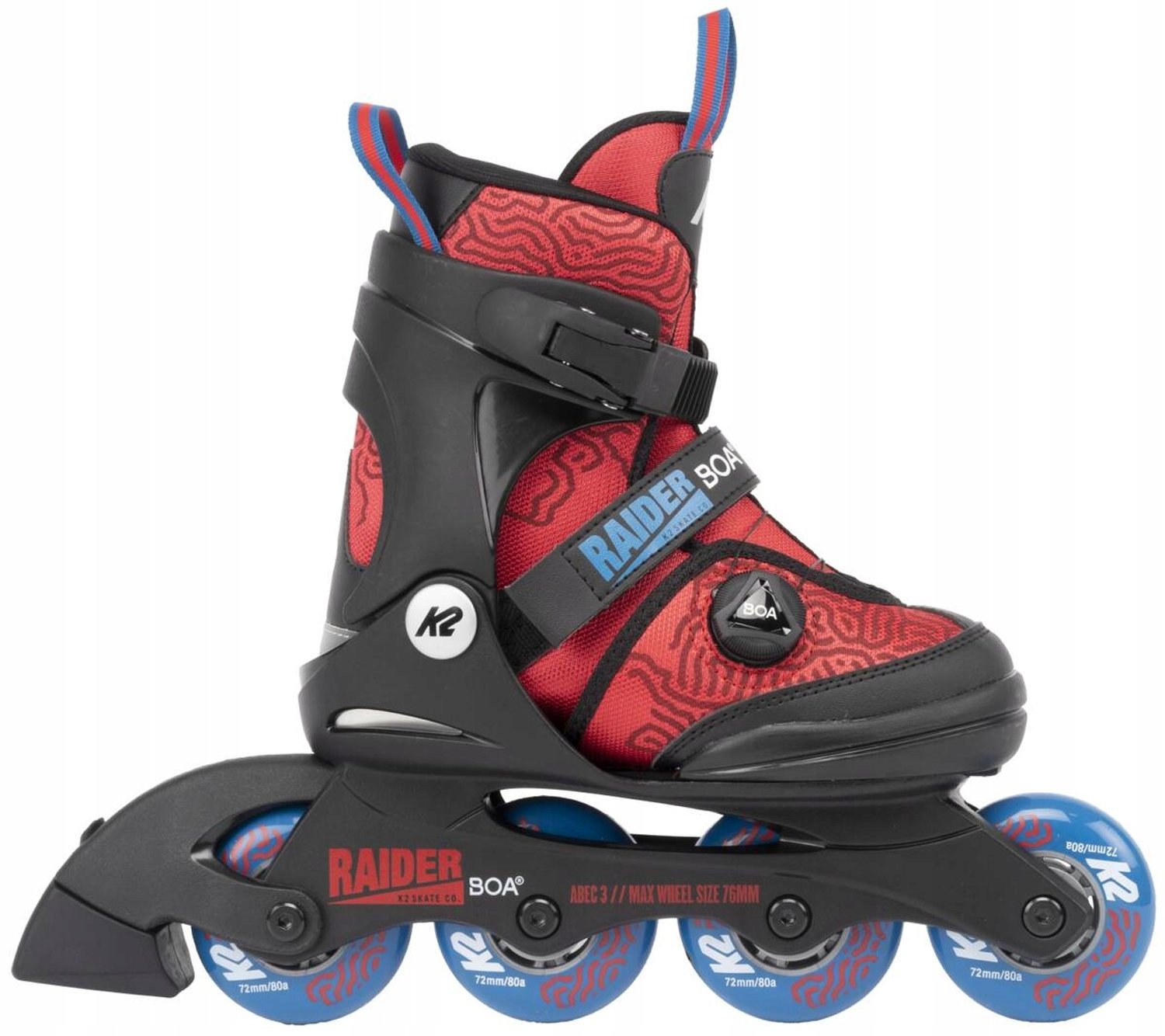 k2 raider boa kinder skates verstelbaar maat 35 40 rood blauw