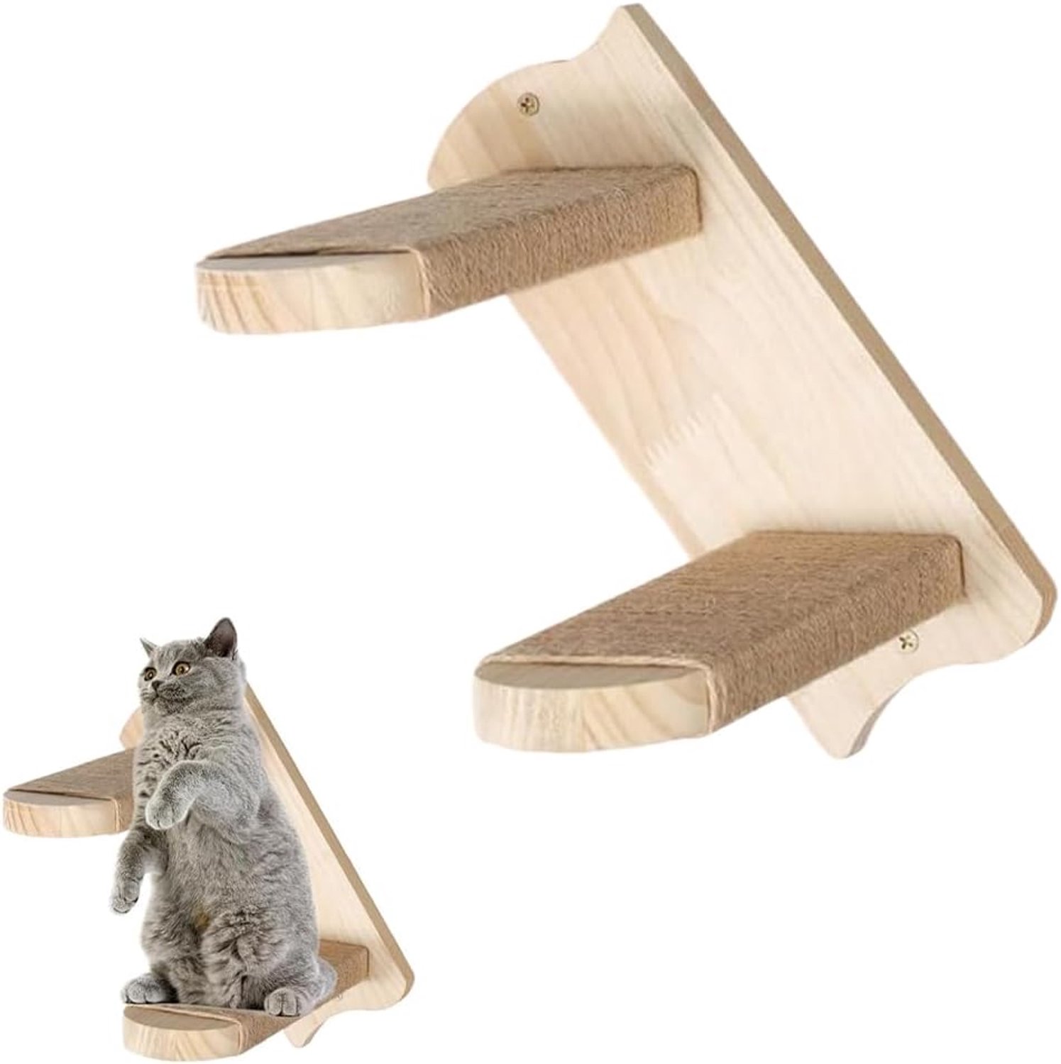 Kattentrap, wandgemonteerde planken voor katten, trap voor beweegbare katten, 2 treden van hout, bedekt met jute touw, klimrek Skateramp kopen online