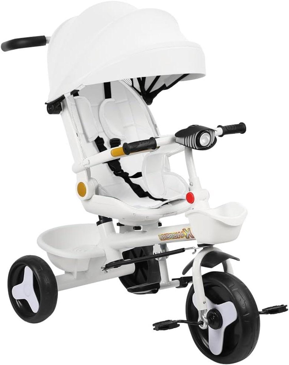 kinder driewieler 5 in 1 loopfiets buiten spelen verstelbare duwstang compact opvouwbaar wit
