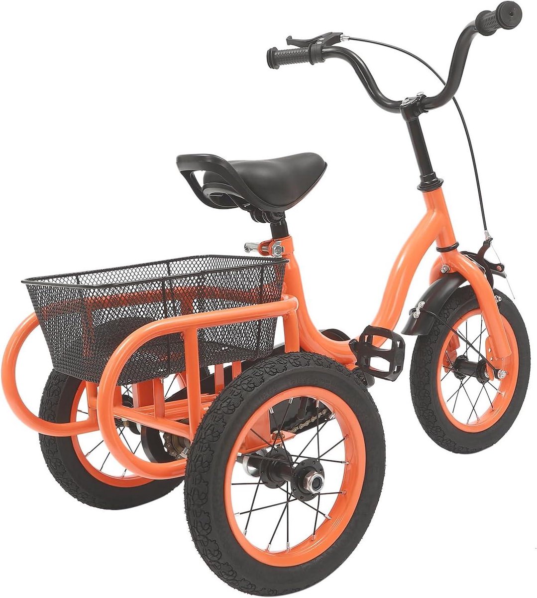 kinder driewieler driewieler voor kinderen buiten spelen met grote mand 12 inch oranje