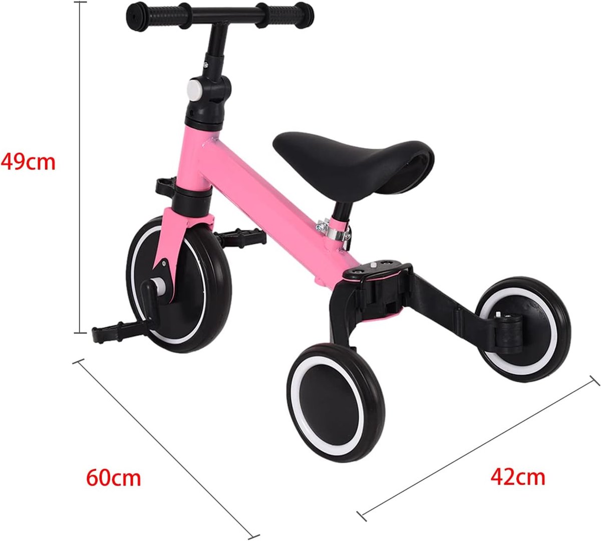 Kinder Driewieler - Loopfiets Babyfiets - Leren Fietsen - Opvouwbaar Frame - 42x60x49CM - Roze Driewieler kopen online