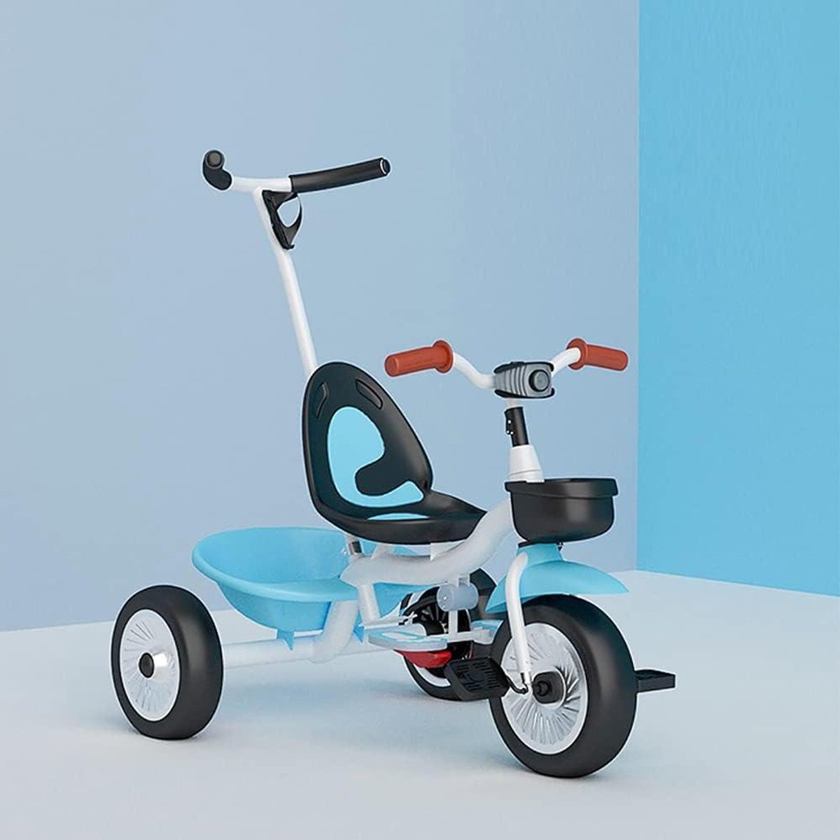 kinderdriewieler 2 in 1 loopfiets peuter buiten spelen afneembare duwstang 75 x 50 x 87 cm wit blauw