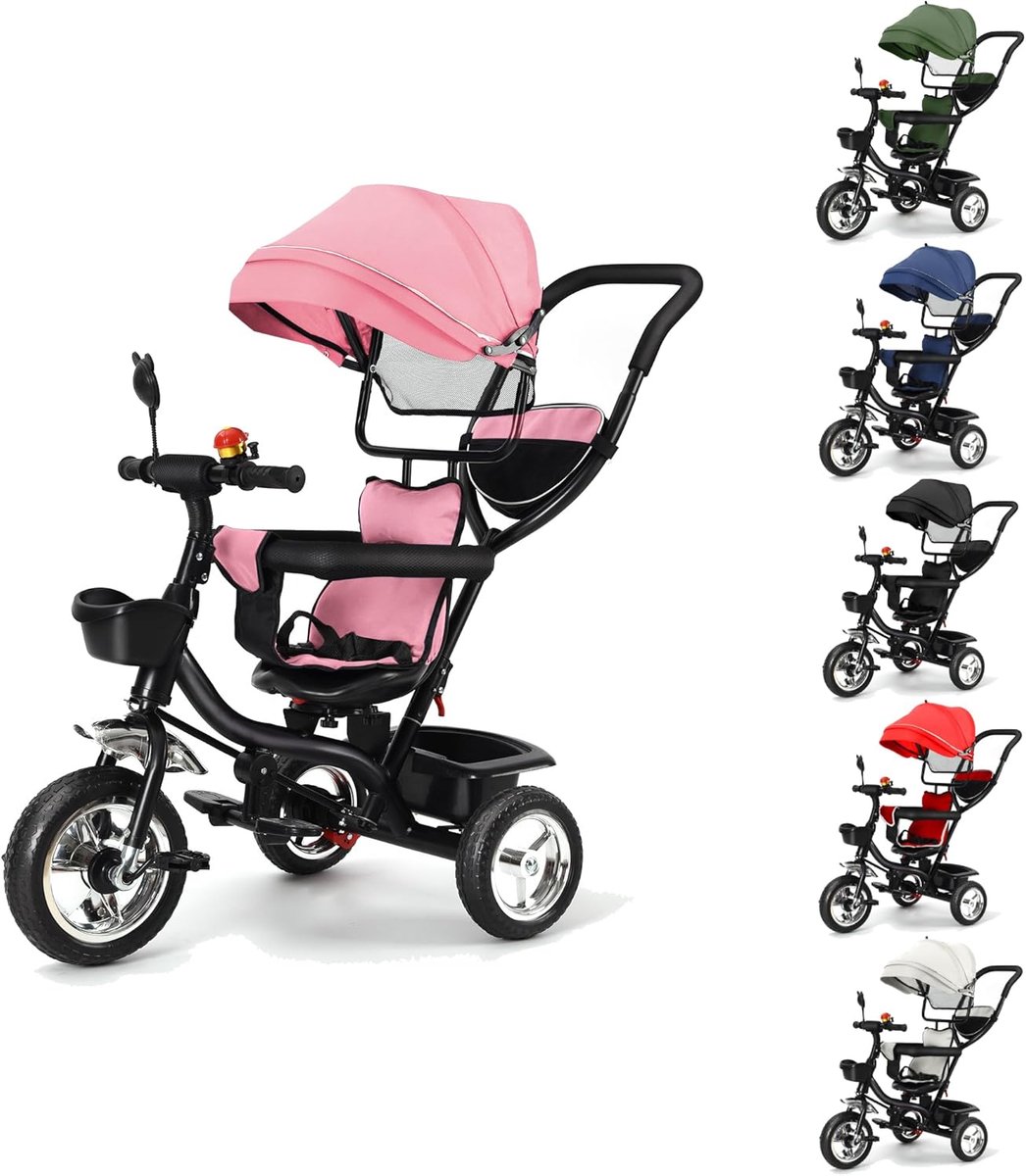 kinderdriewieler 3 in 1 evolutie driewieler kinderwagen buiten spelen omkeerbaar zitje 75 x 46 x 106 cm roze