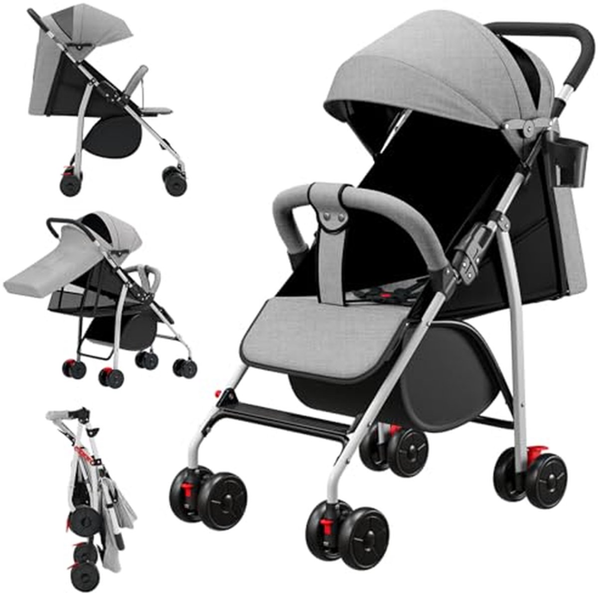kinderdriewieler 5 in 1 met duwstang kindervervoer draaibare zitting tot 25 kg grijs