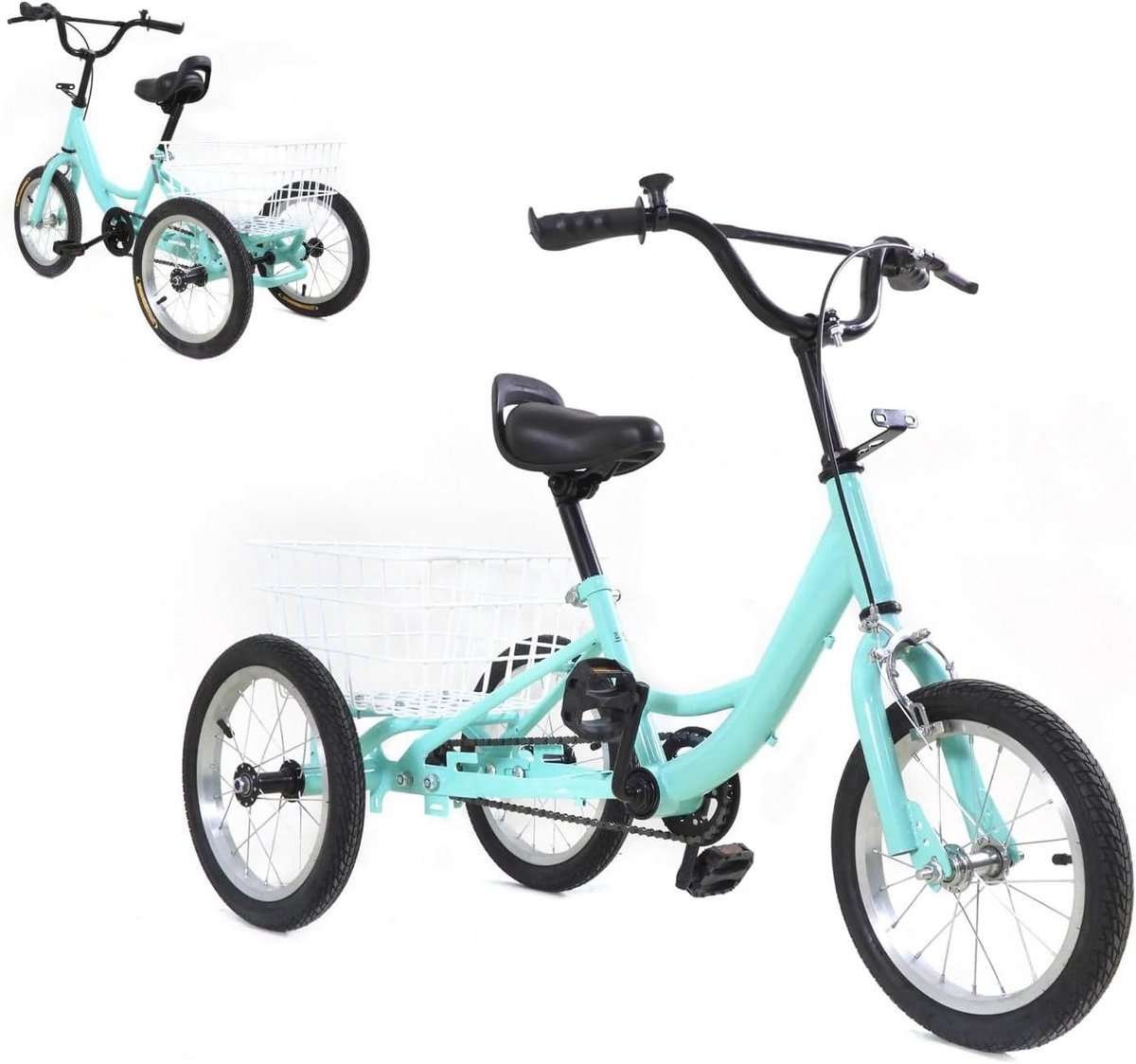 kinderdriewieler driewieler buitenspelen met mand 16 inch lichtgroen