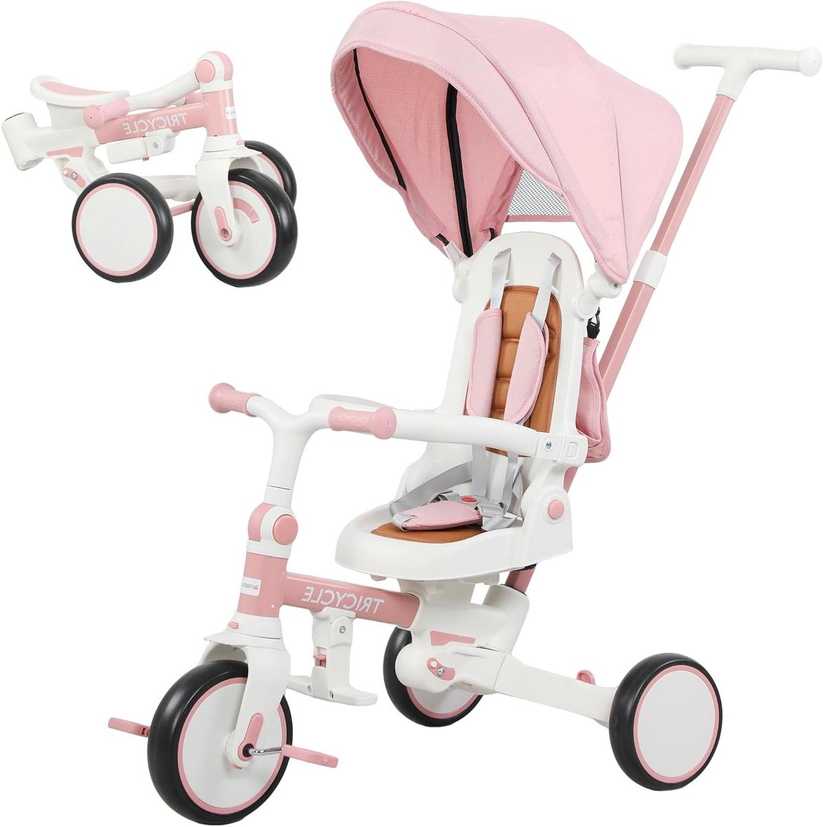 Kinderdriewieler - Loopfiets - Buiten spelen - 5-in-1 veelzijdig - 96.5 cm - Roze Driewieler kopen online