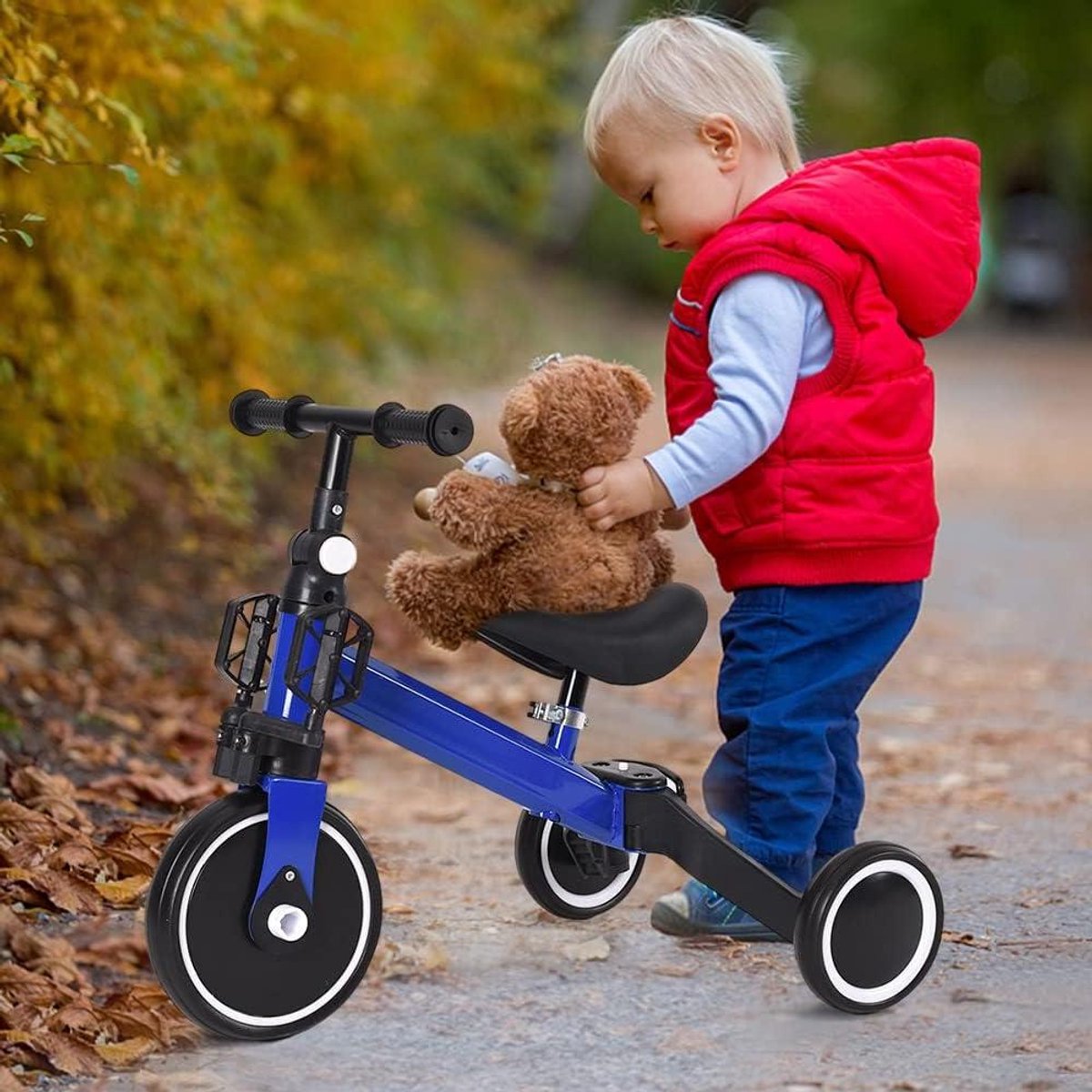 kinderdriewieler loopfiets buitenspelen 3 in 1 functie 185 kg blauw