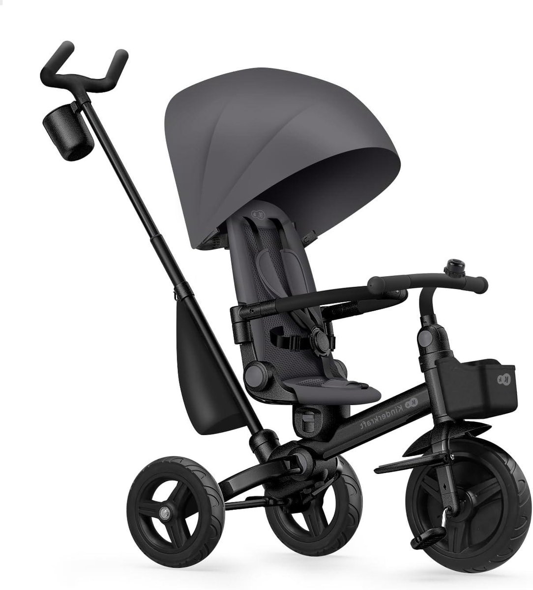 Kinderdriewieler - Loopfiets - Kind Ontwikkeling - Zon en regen bescherming - 98 cm lang - Grijs Driewieler kopen online