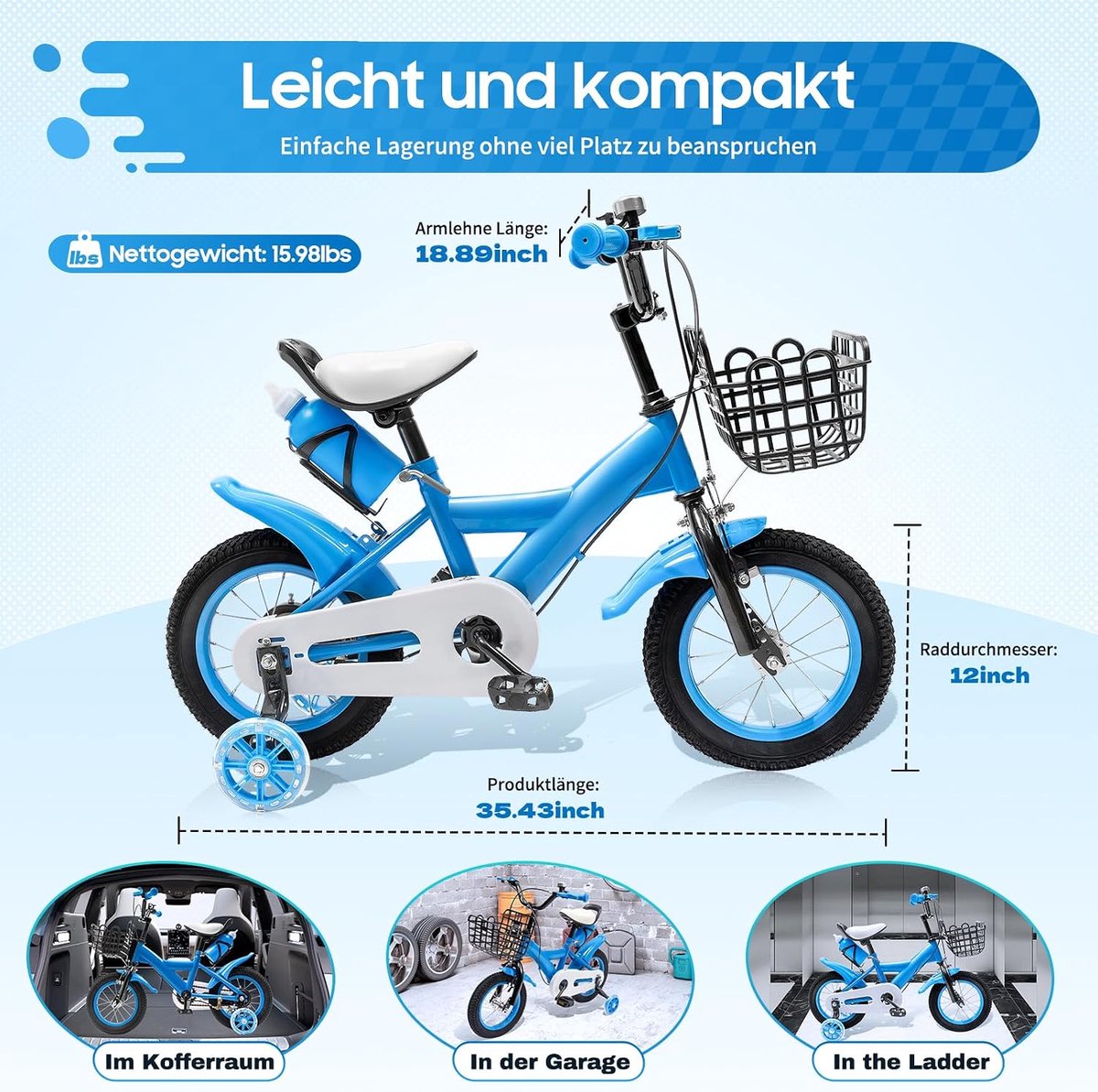 Kinderfiets met 12 inch, kinderloopfiets, jeugdfiets met steunwielen en voorwielrem, leerfiets met verstelbare zitting, beginnersfiets met robuust frame, voor kinderen en peuters Loopfiets kopen online