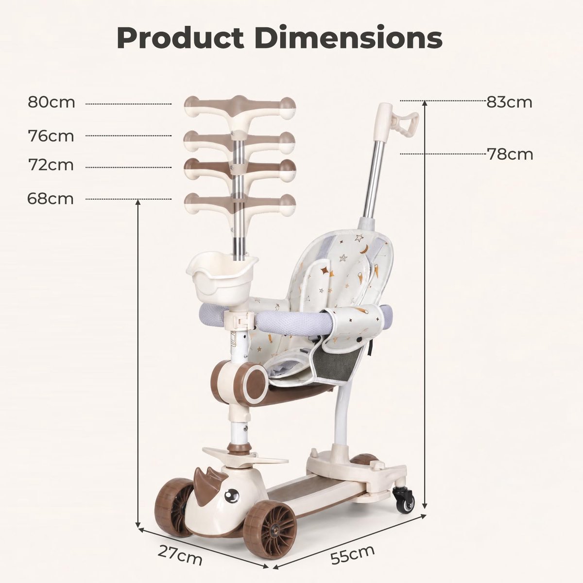 Kinderstep, 3-in-1, kinderstep met duwstang, step met afneembare zitting en led-wielen, 3-traps in hoogte verstelbaar - ShopVlot Step kopen online