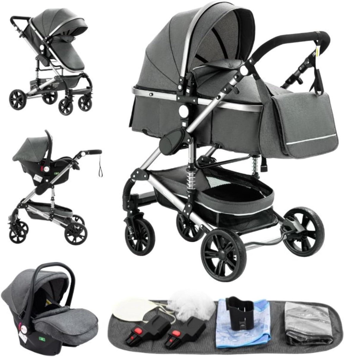 Kinderwagen 3-in-1 - Combinatie kinderwagen - Baby vervoeren - Dubbel schokdempingssysteem - 83 x 60 x 105 cm - Grijs Driewieler kopen online