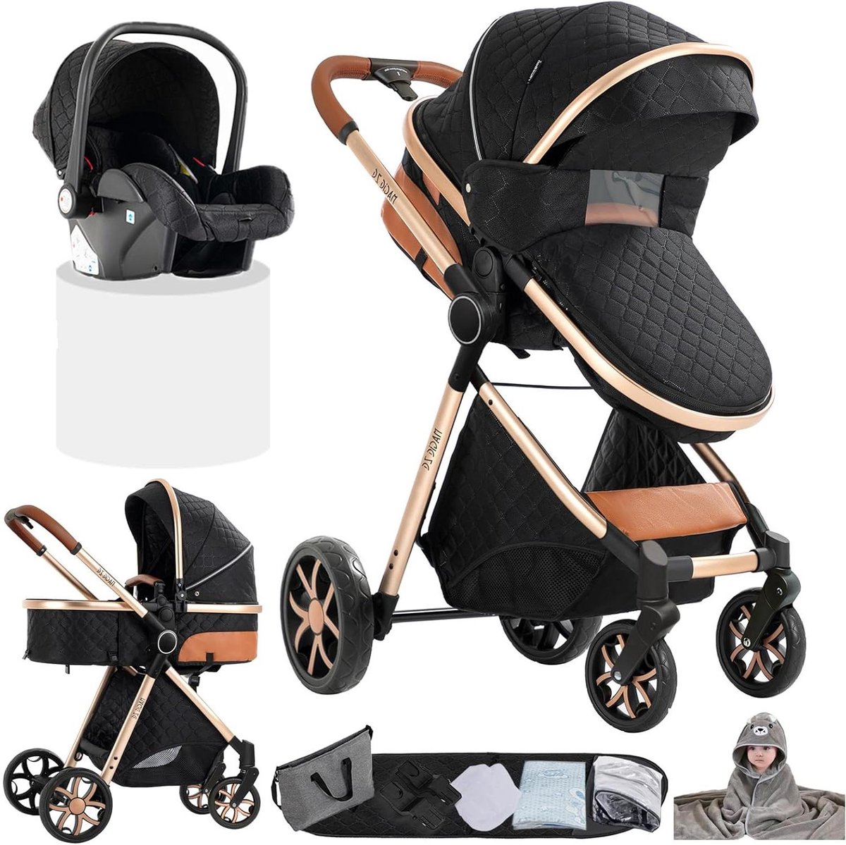 kinderwagen 3 in 1 driewieler baby comfortabel reizen hoog panorama zicht 82 x 61 x 105 cm zwart
