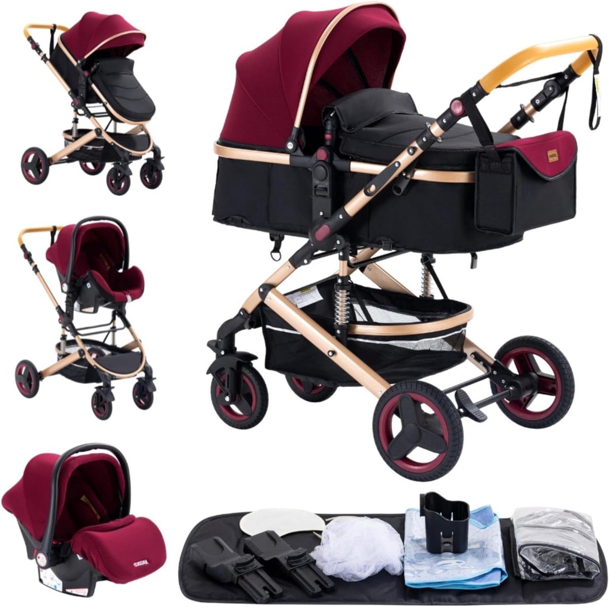 Kinderwagen 3-in-1 - Driewieler kinderwagen - Baby vervoeren - Dubbel schokdempingssysteem - 60 x 40 x 105 cm - Rood Driewieler kopen online