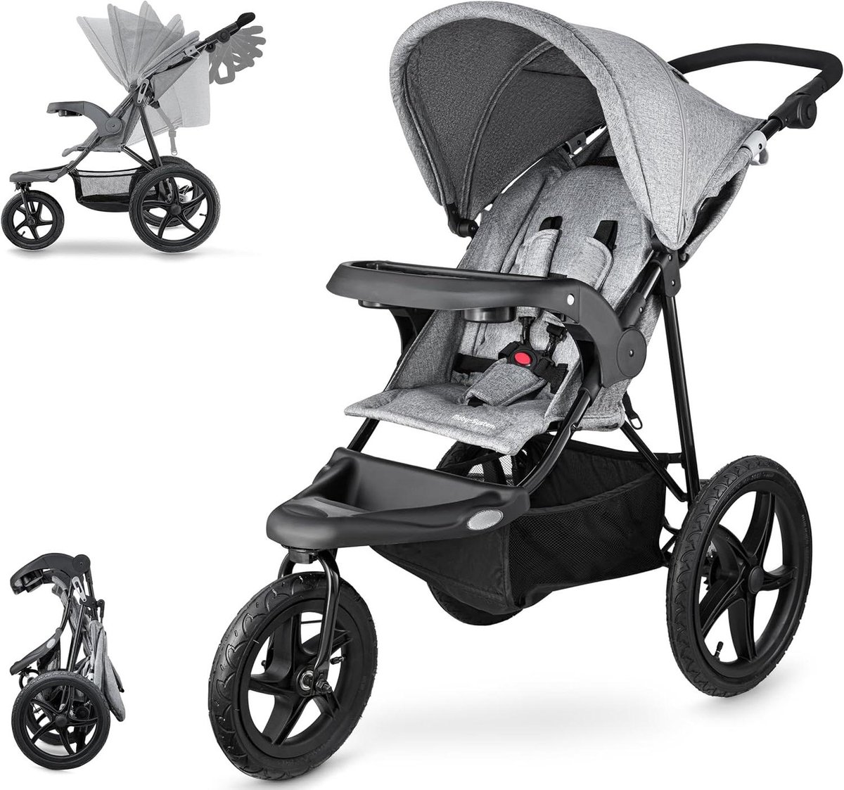 Kinderwagen Driewieler - Jogging Kinderwagen - Ruw Terrein - Opblaasbare Wielen - 11 kg - Grijs Driewieler kopen online