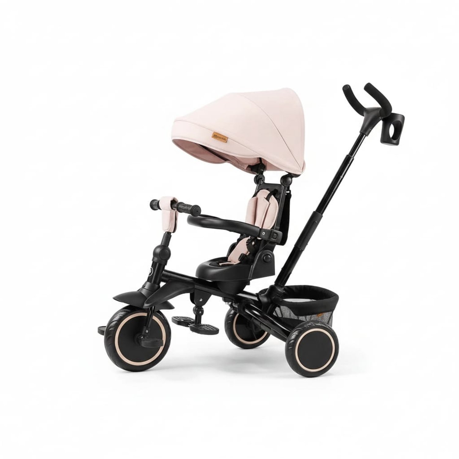 Klarven® Kinderdriewieler Beige - Loopfiets - Duwfiets - Trike - Opvouwbaar - Draaibaar zitje 360 graden - Verstelbare duwstang - Met mand en bekerhouder Driewieler kopen online