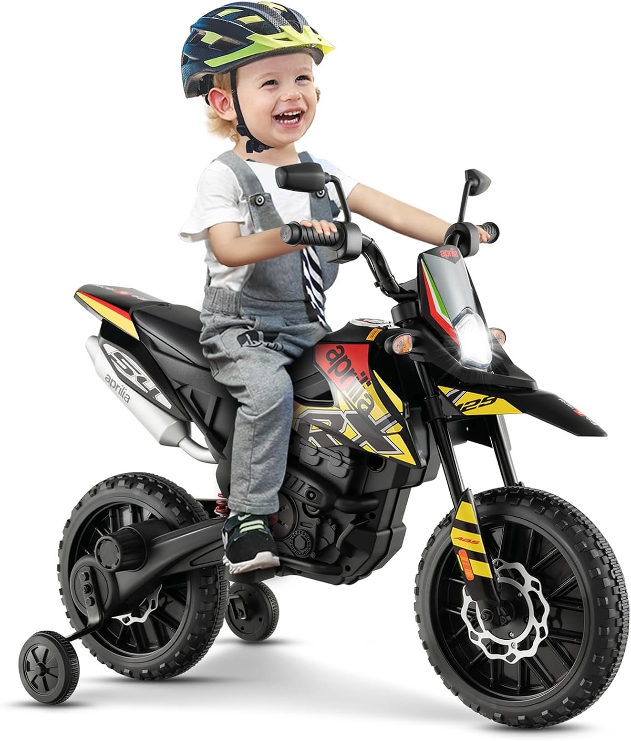 KOMFOTTEU Aprilia Elektrische motorfiets 12 V - kindermotorfiets met 2 steunwielen, koplamp en muziek - voor kinderen van 3-8 jaar - kindervoertuig met dubbele motoren - 5,5-6 km/u Speelgoedaccuvoertuig kopen online