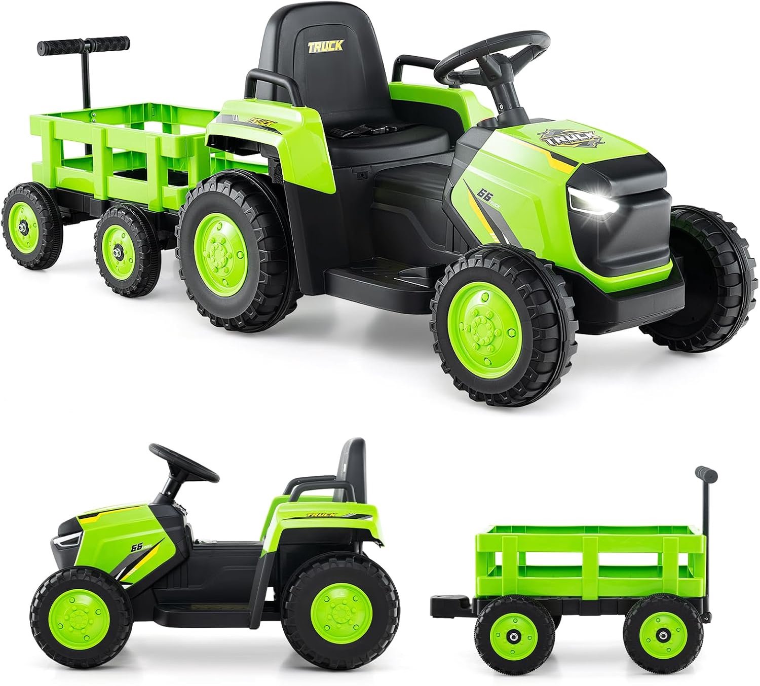 komfotteu elektrische tractor voor kinderen 12 v elektrische tractor met 2 4 g afstandsbediening elektrisch voertuig met ledlicht muziek en claxon en bluetooth voor kinderen van 3 tot