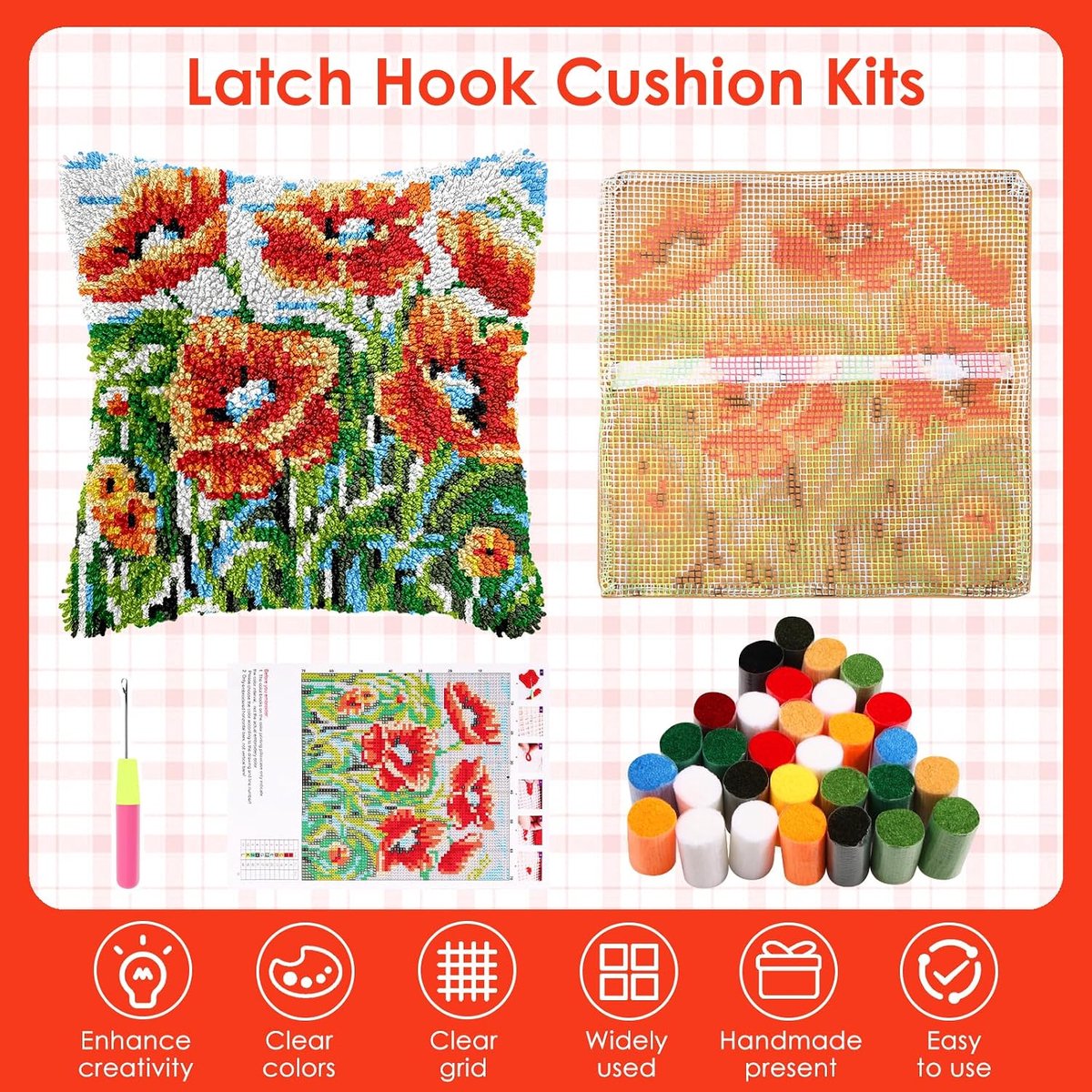 kussen sets Latch Hook kussenset voor kinderen of beginners volwassenen DIY klinkhaak kussenbeschermer tapijt borduurset DIY knopentapijt knoppakket voor thuis sofa decor 43x43cm (Bloemen) Loopfiets kopen online