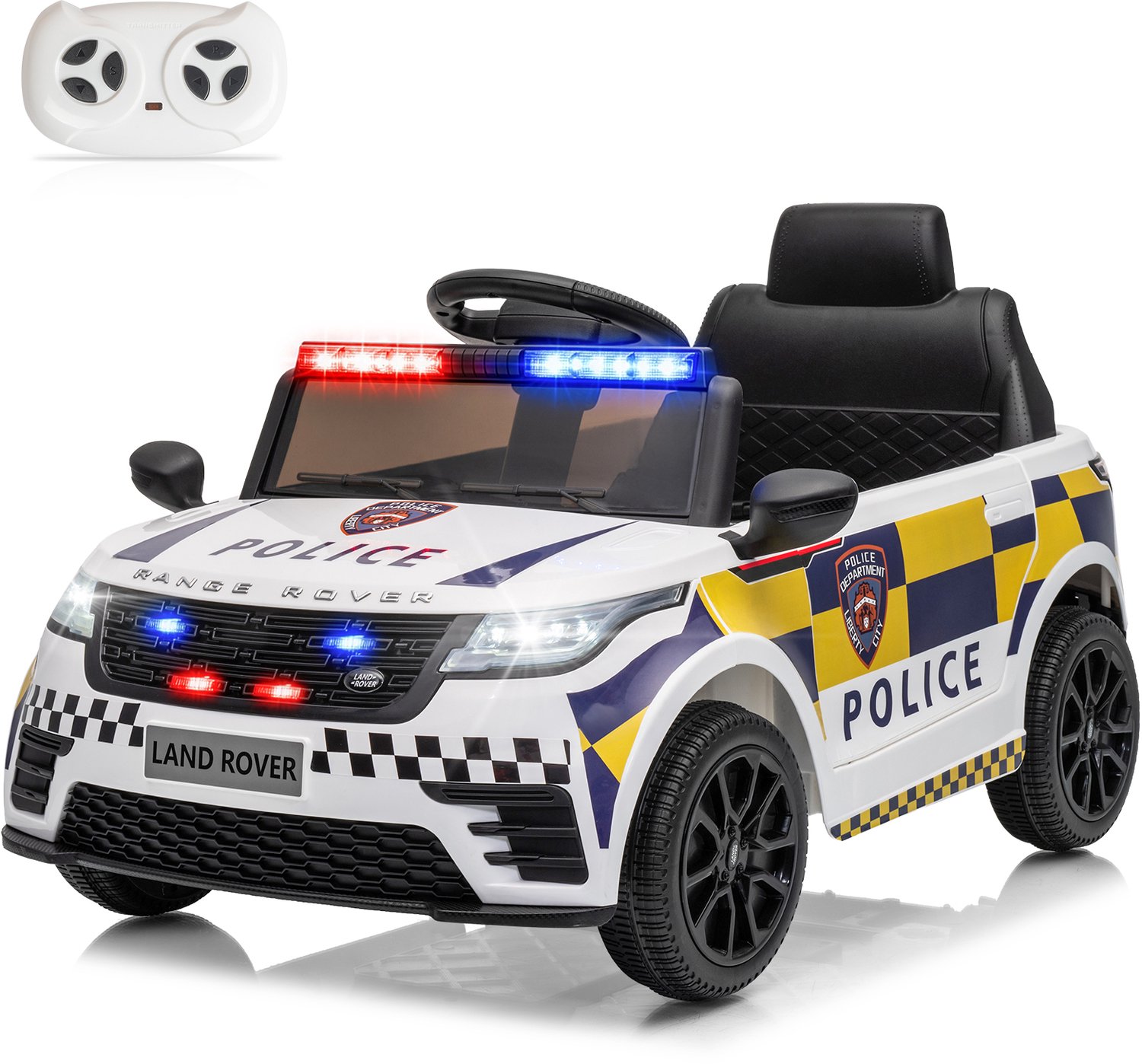 land rover politieauto voor kinderen 12v 4 5ah voorzien van bluetooth muziek claxon en usb wit