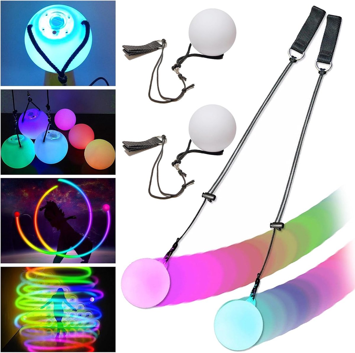 led poi jongleerballen 2 stuks premium lichtgevende frisbee voor kinderen en volwassenen beginners en professionals spinnen zwaaien buikdans