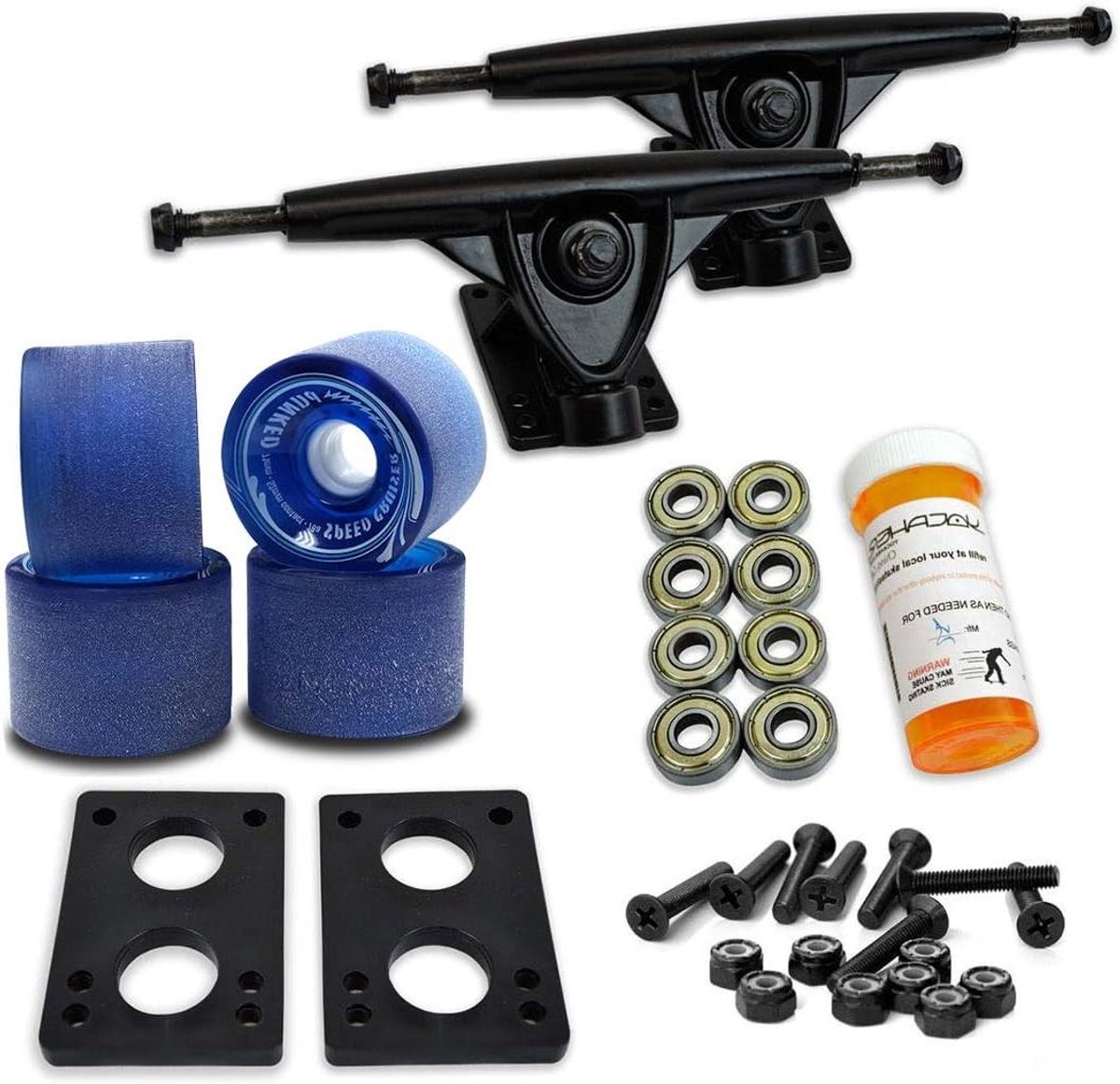 longboard onderdelen set skateboard wielen cruisen buiten heavy duty trucks 71mm wielen 180mm trucks blauw zwart