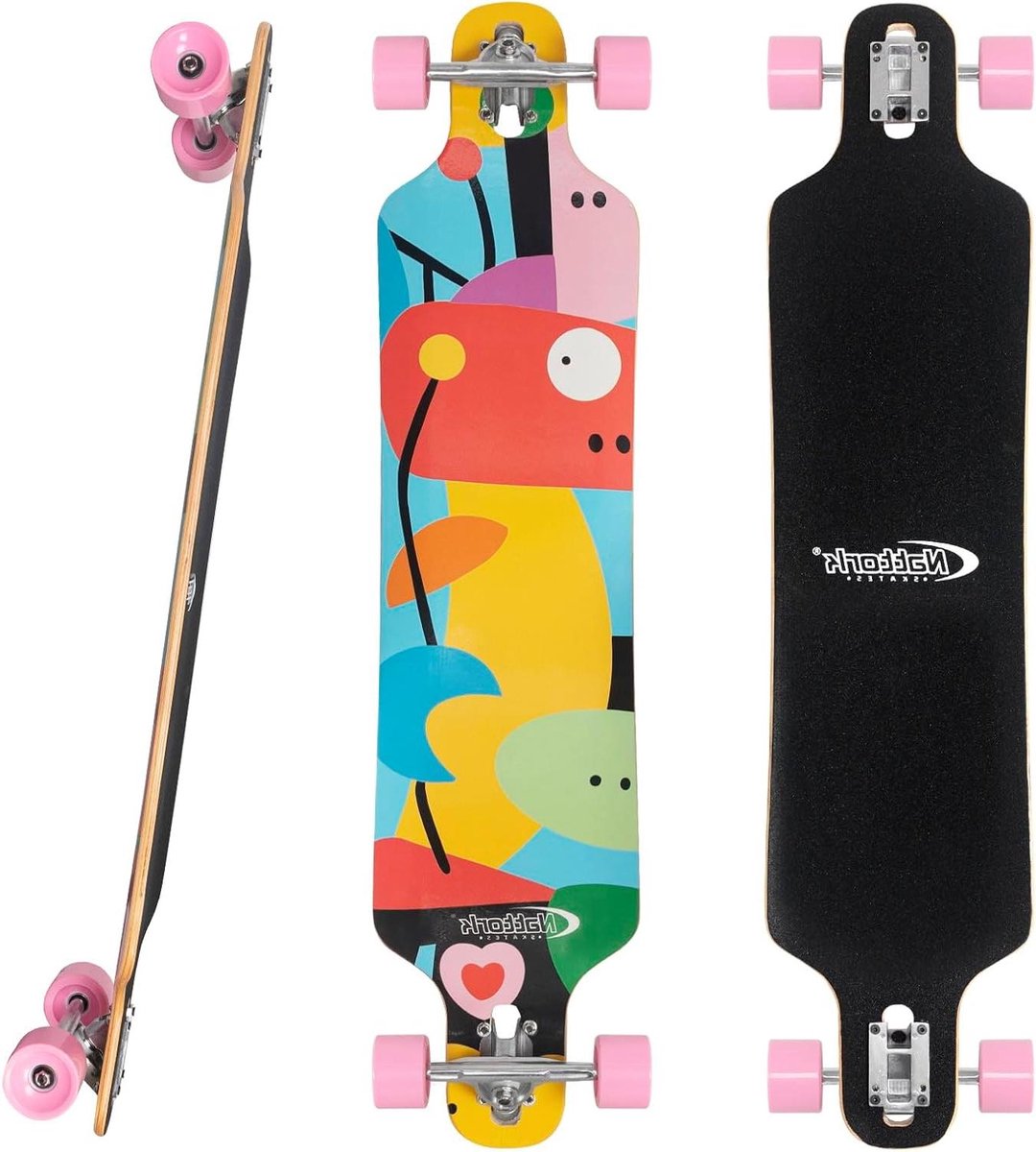 Longboard Skateboard - Compleet Board - Weg van A naar B - Bamboe en Esdoorn - 106 cm - Abstracte Graffiti Longboard kopen online