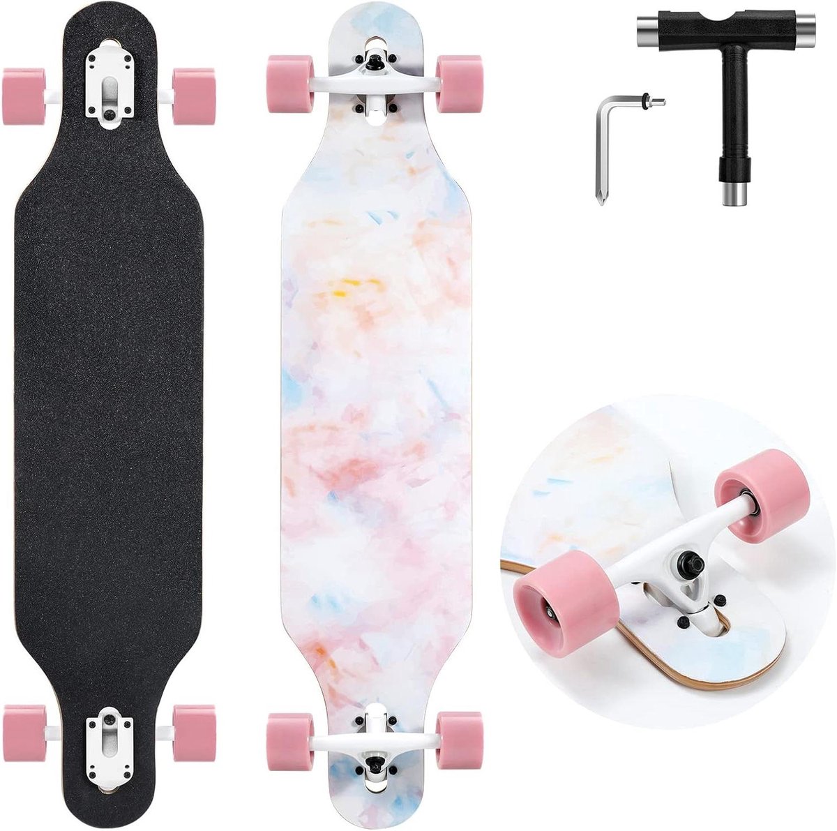 longboard skateboard cruiser board snelheid en freestyle 9 laags esdoorn dek 41 inch roze