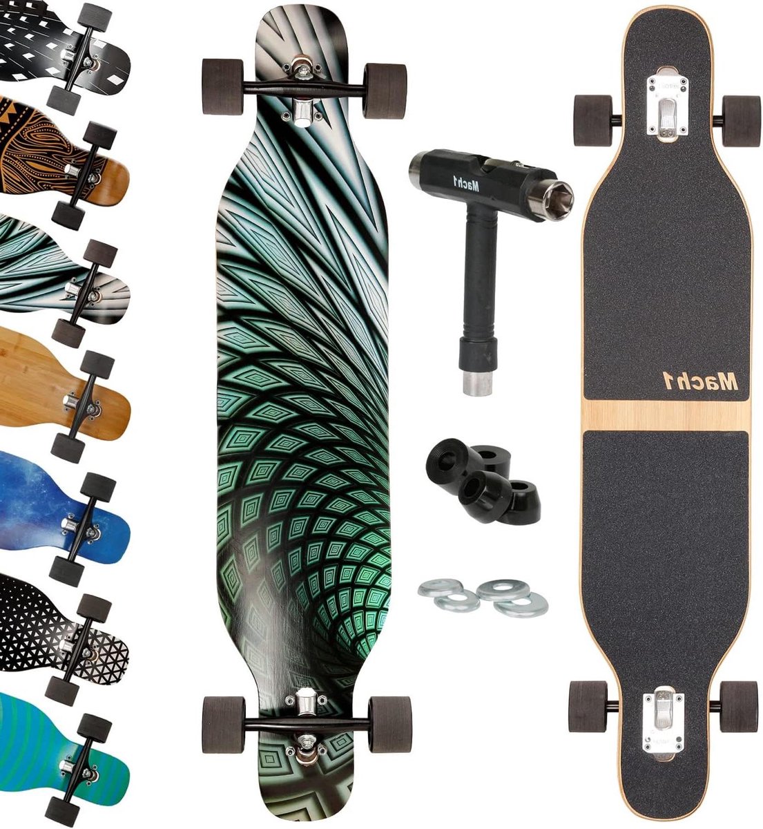 Longboard - Skateboard Cruiser - Cruisen en Slides - Camber Drop Through - 106 cm Lengte - Mystery Longboard kopen online