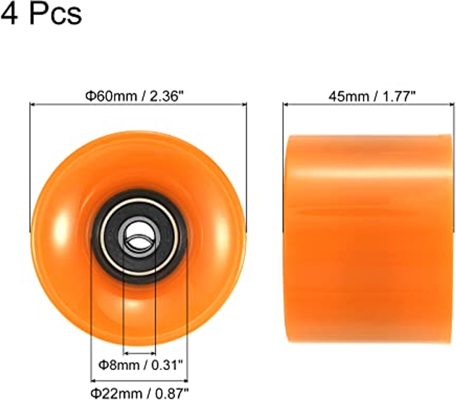 longboard wielen met lager abec 9 60mm 4 stuks in oranje zwart