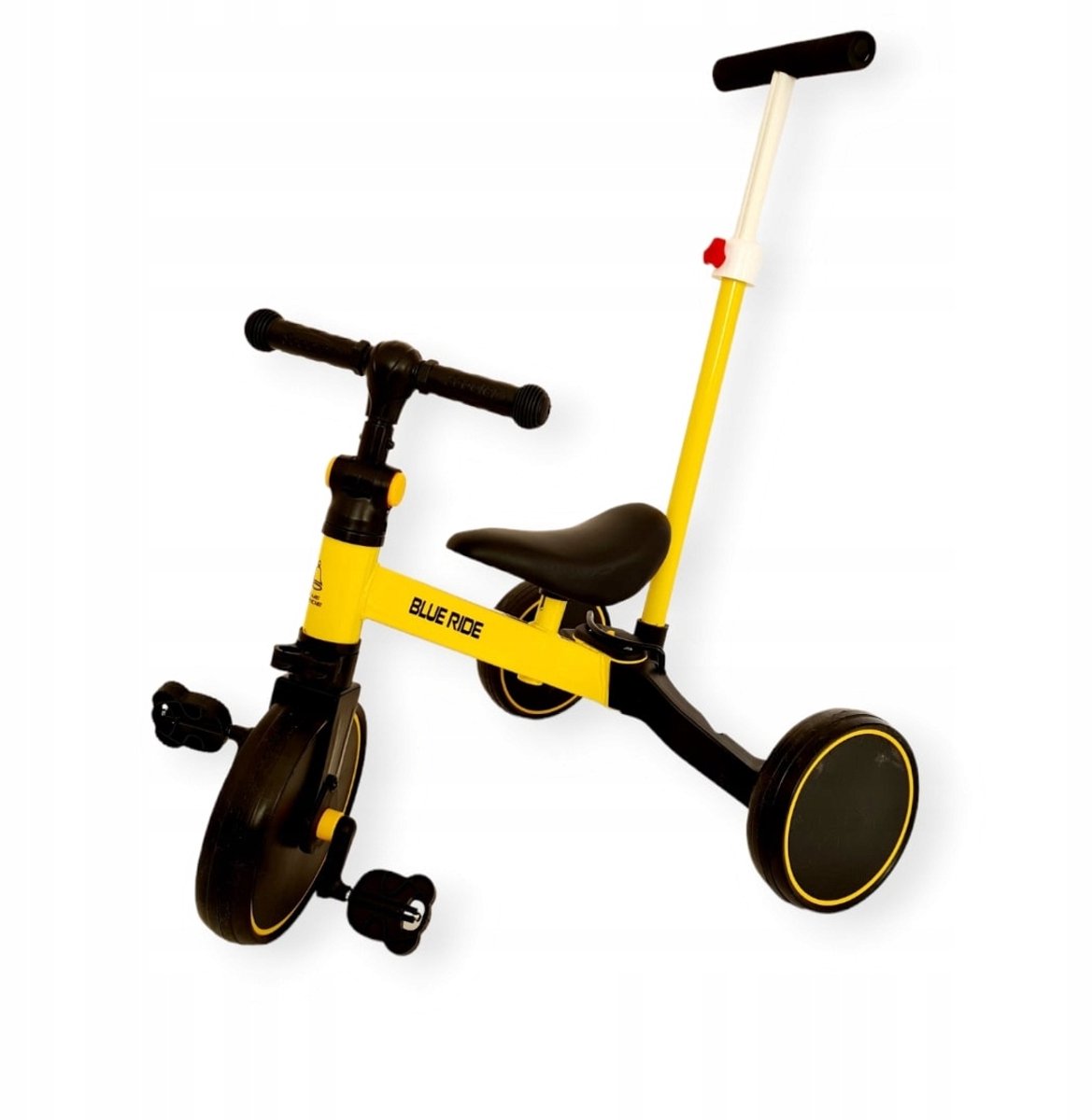 loopfiets 3 in 1 met duwstang geel