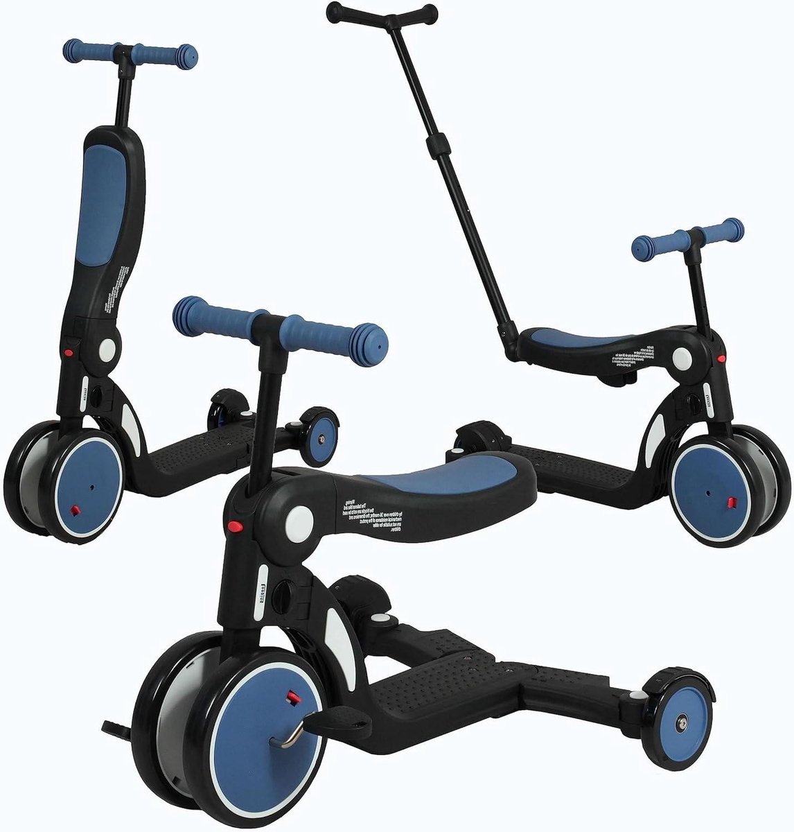 loopfiets driewieler scooter kindervoertuig evolutie kind ontwikkeling volgen 5 functies in 1 18 cm wielmaat oceaanblauw