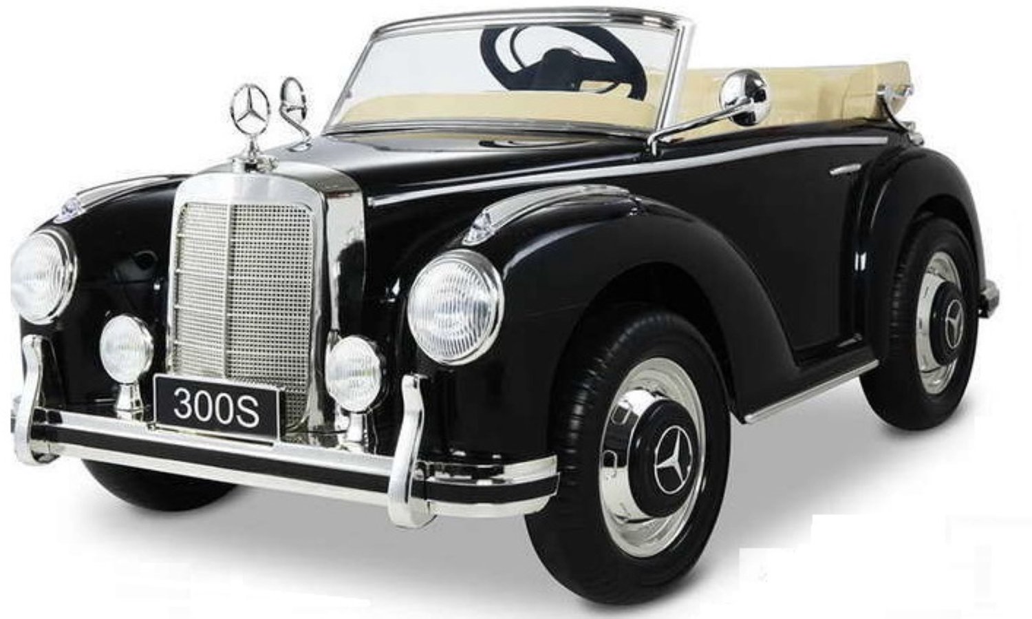 Mercedes Benz 300S elektrische kinderauto zwart - Mercedes 300S 12V - Oldtimer - licentie auto - 12V kinderauto met afstandsbediening, lederlook stoel, verlichting en EVA banden Speelgoedaccuvoertuig kopen online