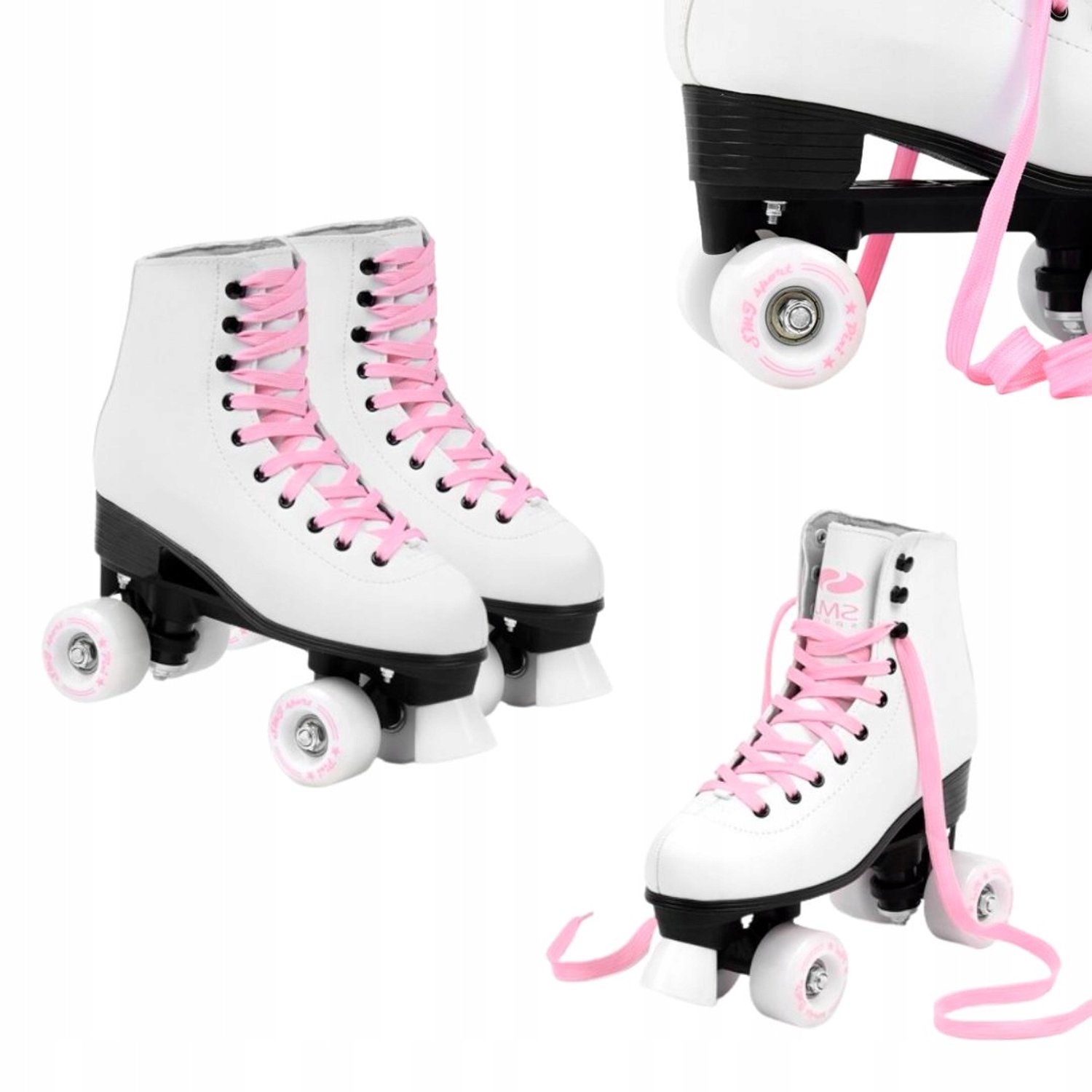 merkloze rolschaatsen voor meisjes maat 37 wit roze vetersluiting