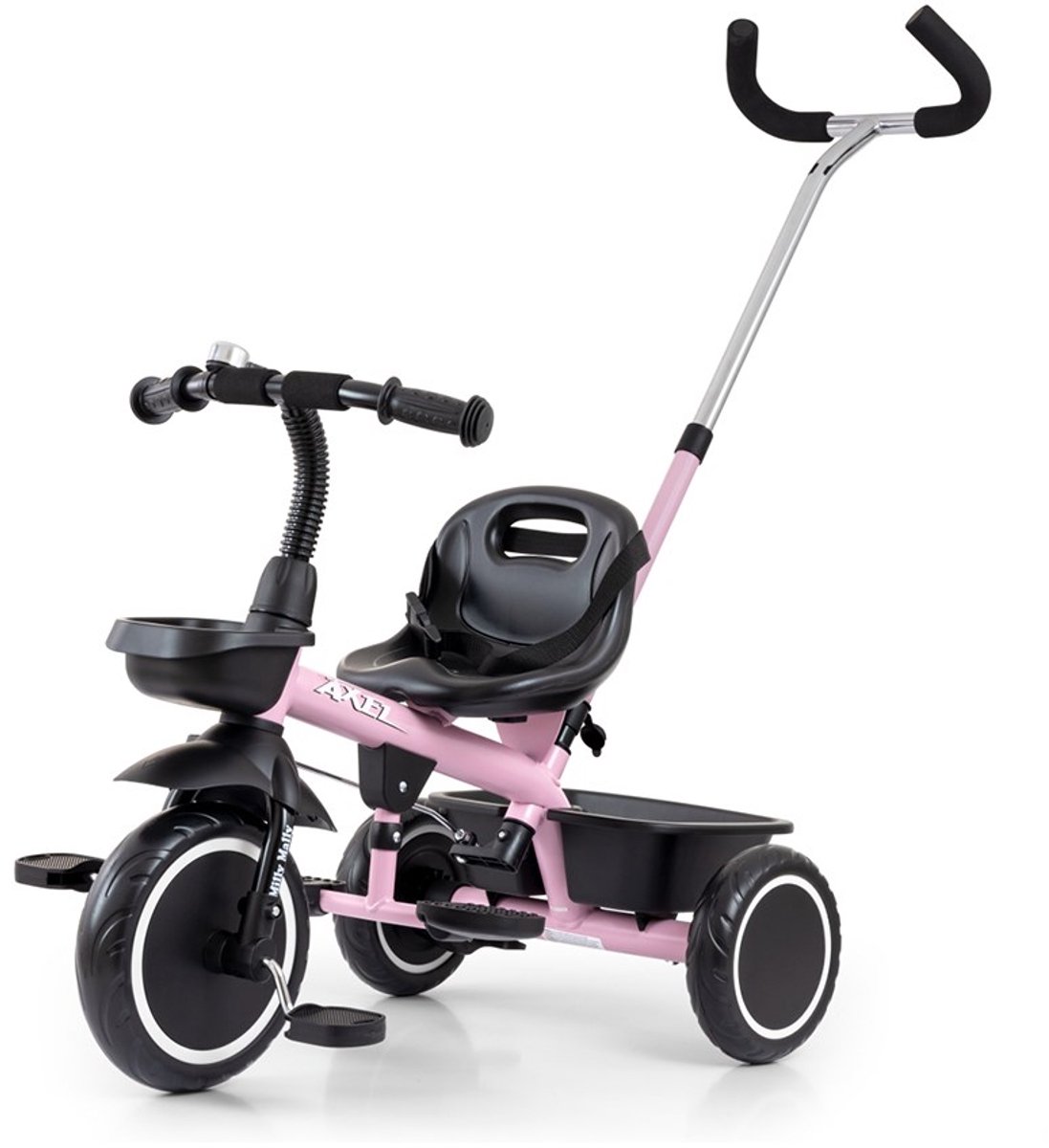 milly mally axel kinderdriewieler met duwstang roze driewieler