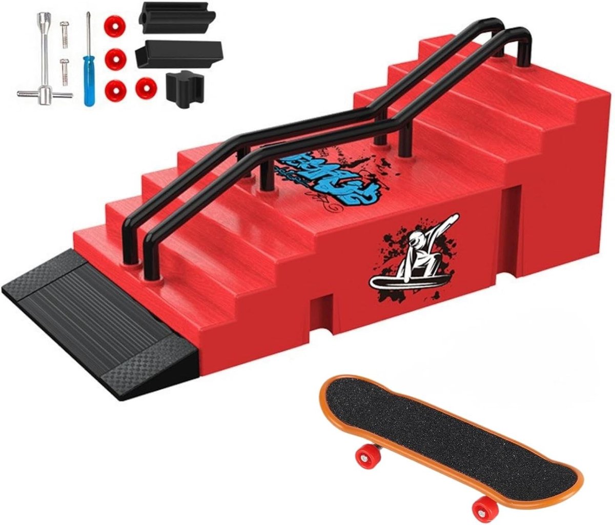 mini skate ramp vingerboard set vaardigheden oefenen diy combineren 19 cm lengte rood