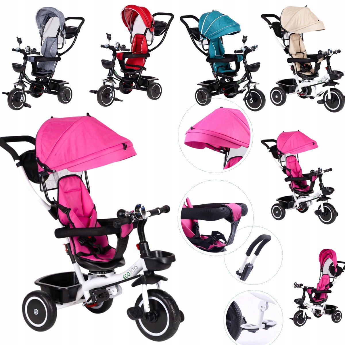 multifunctionele driewieler ecotoys loopfiets kinderwagen poussette