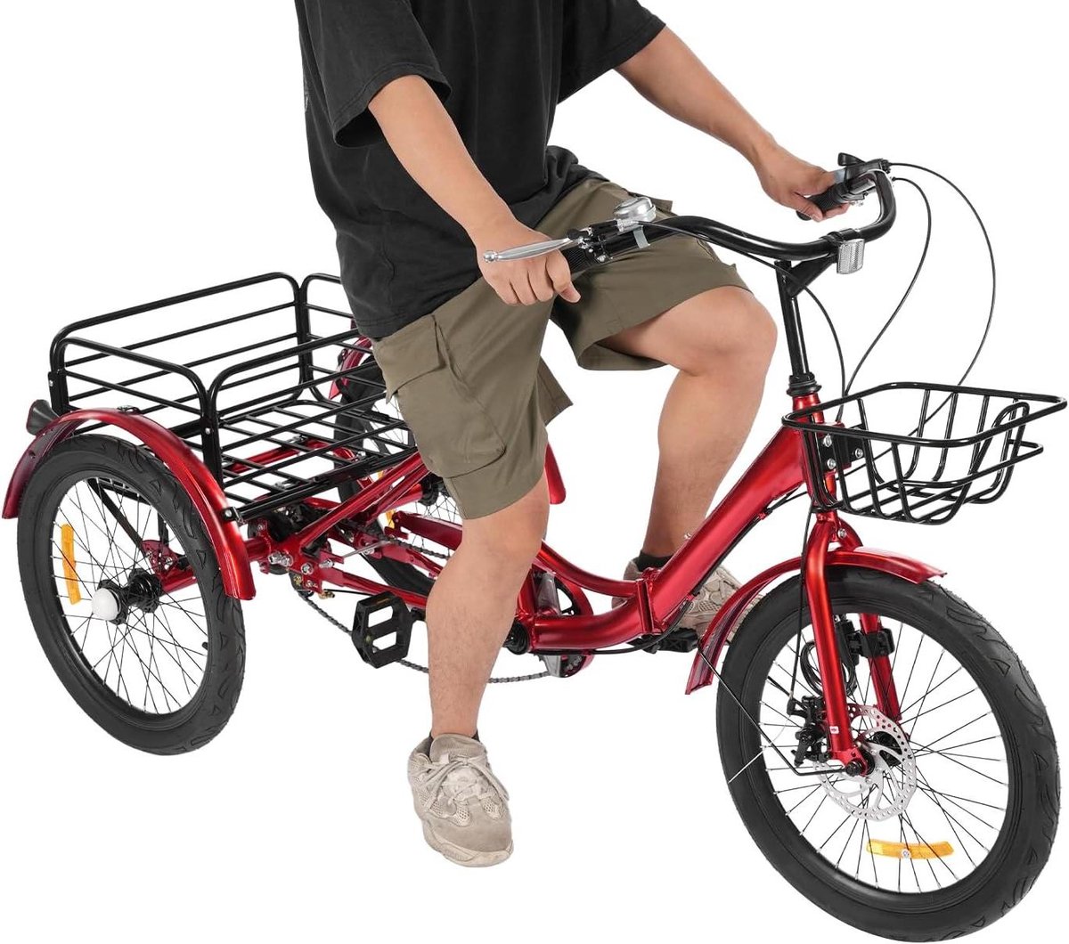 opvouwbaar drie wieler volwassen driewieler boodschappen doen 7 versnellingen 20 inch rood