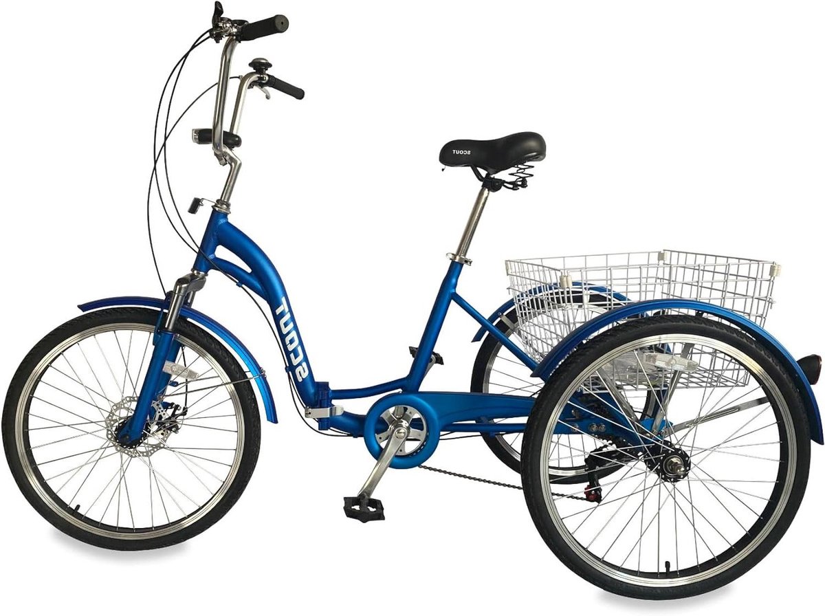 Opvouwbare Driewieler - Driewiel Fiets - Actief Blijven - 6 Versnellingen - 24 Inch Wielen - Matblauw Driewieler kopen online