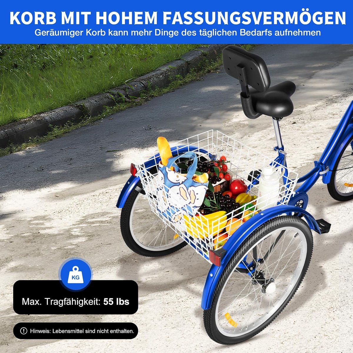 Opvouwbare Tricycle - Driewieler Volwassenen - Boodschappen Doen - 7 Versnellingen - 24 inch - Blauw Driewieler kopen online