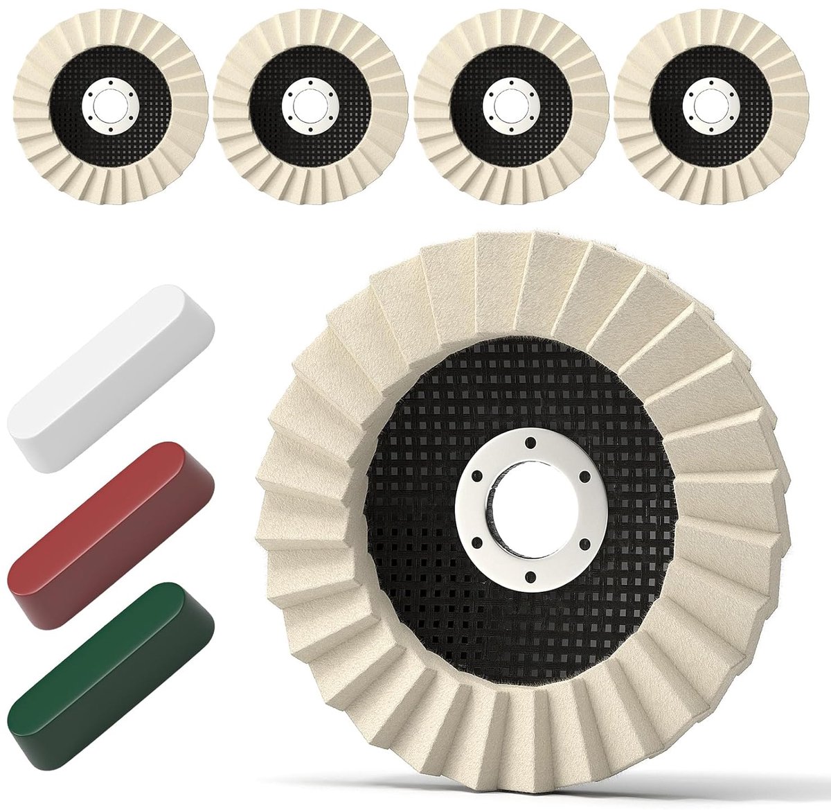 pack of 8 polishing wheels compound kit 5 thick arbor puffing wheels 125 mm x 22 mm 3 polishes shopvlot